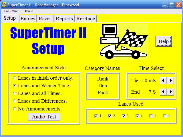 Pinewood Timer Setup Screen Capture